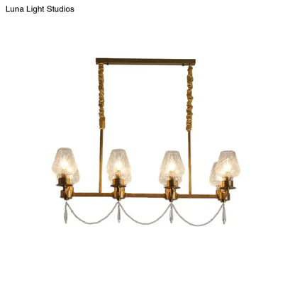 Gold-toned decorbites modern 8-light crystal pendant ceiling light with four textured glass shades and crystal chains