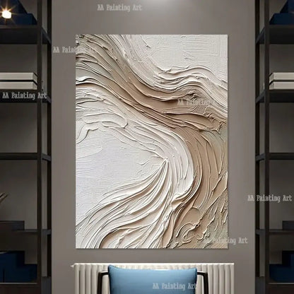 Decorbites™ modern abstract 3d acrylic wall art set with textured white and beige waves perfect for aesthetic room decoration thickness