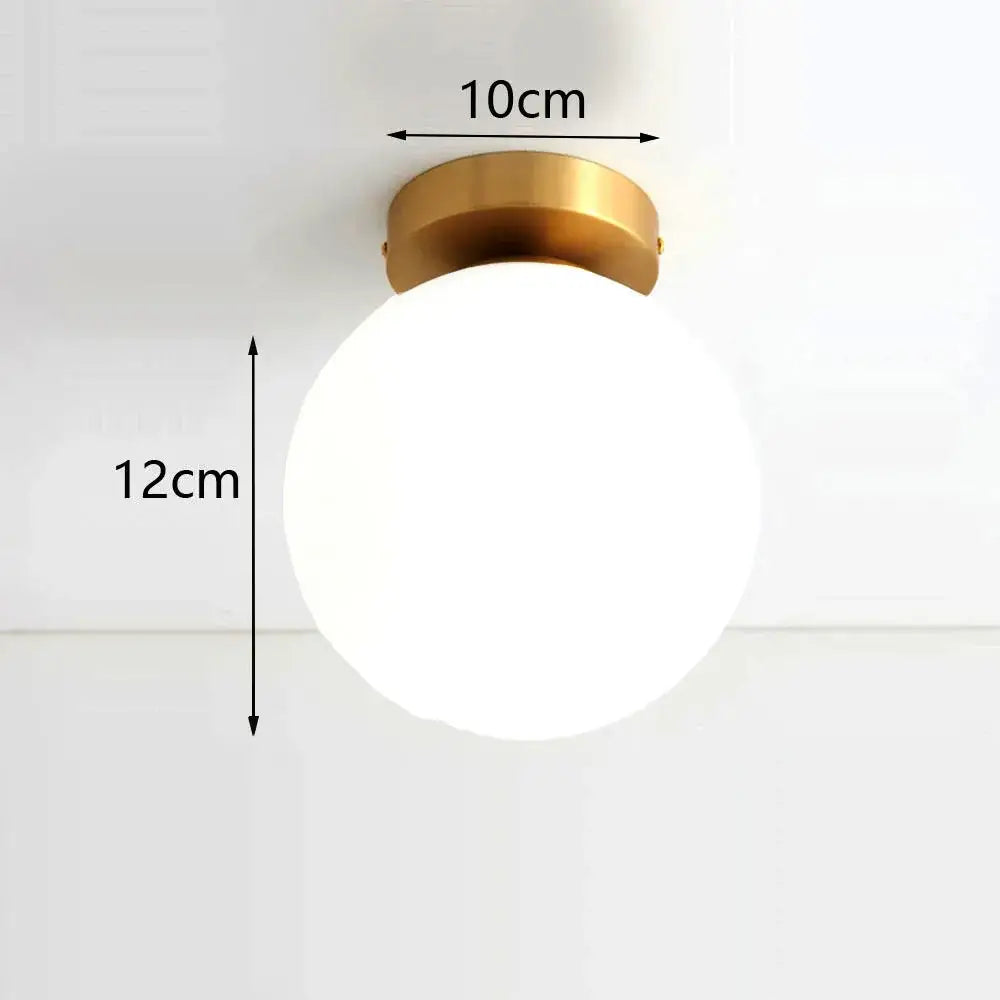 Decorbites modern acrylic ball ceiling light with frosted white glass globe and polished brass mounting ring