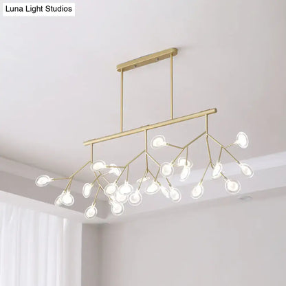Gold-toned DecorBites™ modern acrylic led pendant light fixture with 27 frosted glass globes for living room lighting
