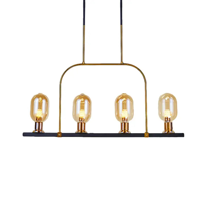 DecorBites modern 4-light hanging ceiling lamp with metallic frame and amber glass bulbs for island lighting