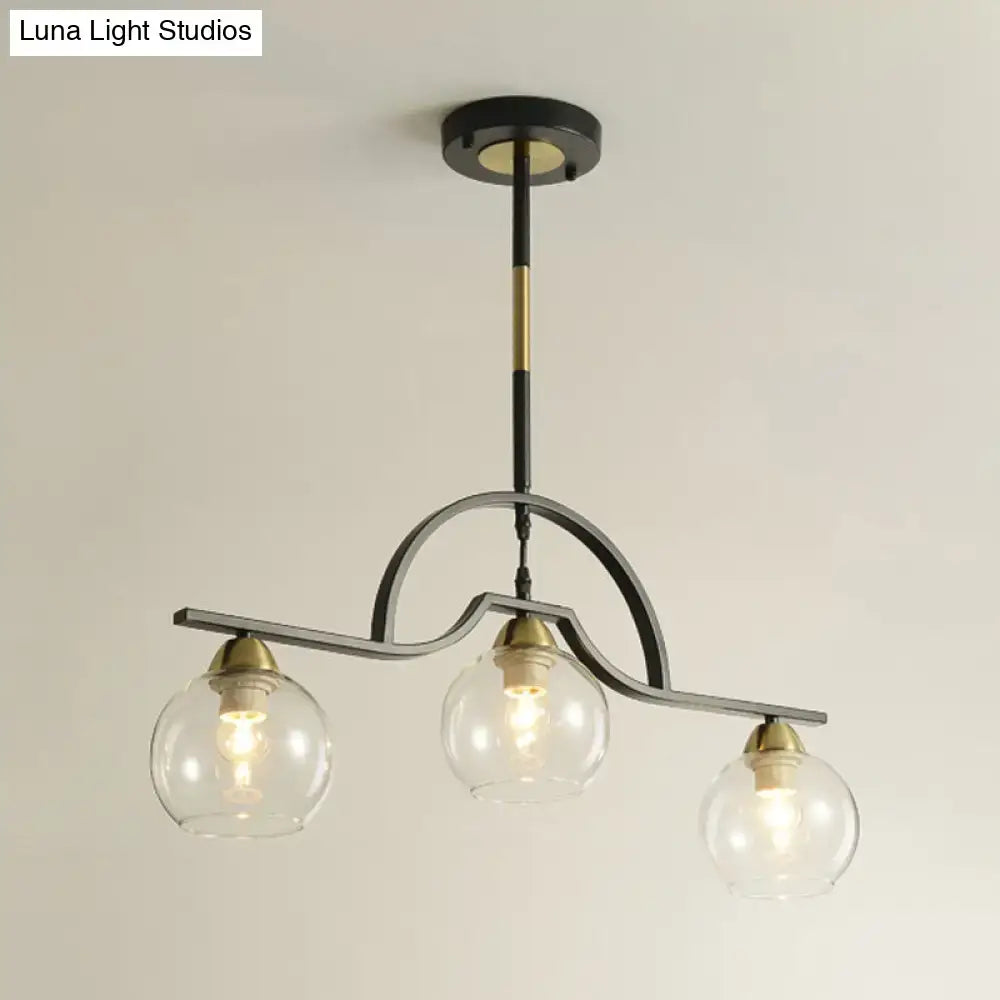 Decorbites modern arched island pendant light with clear white glass globes and black brass industrial finish