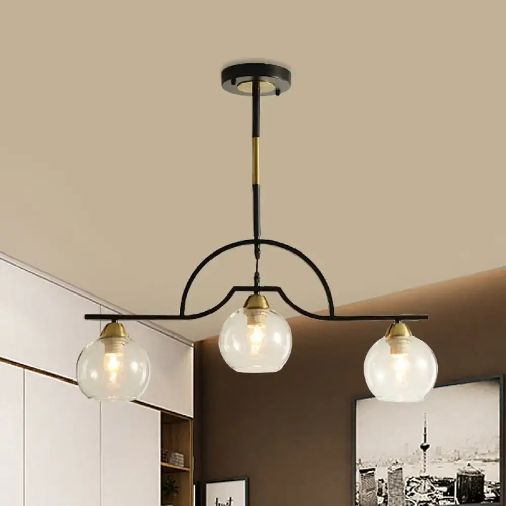 Decorbites modern arched island pendant light with clear white glass globes and black brass finish three lights