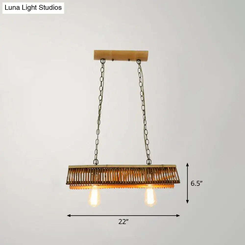 Rectangular wooden decorbites modern bamboo pendant light fixture with triangle roof design and e26 e27 bulbs