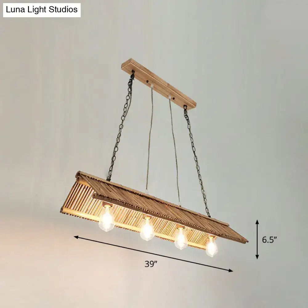 DecorBites modern bamboo pendant light fixture with triangle roof design and natural wood frame for ceiling lighting