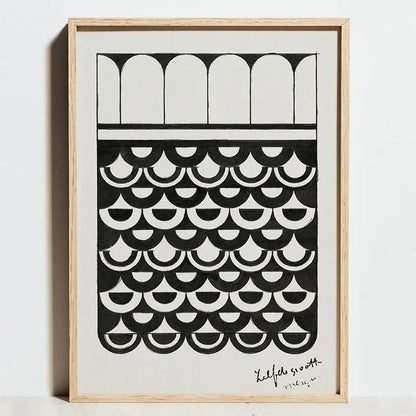 DecorBites™ modern bauhaus exhibition posters black and white abstract geometric art print framed in light wood