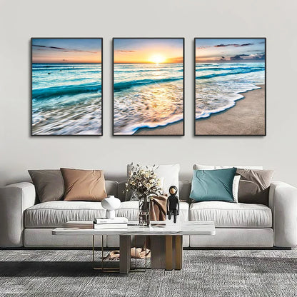 Modern Beach Sunset Canvas Wall Art Set - Posters