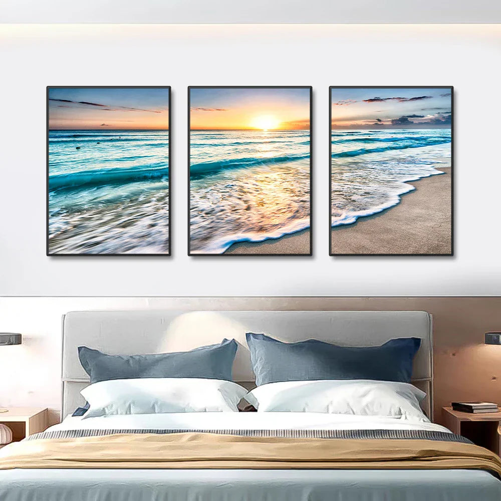 Modern Beach Sunset Canvas Wall Art Set - Posters
