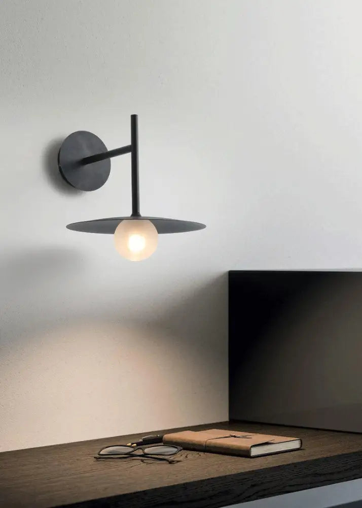 DecorBites™ modern bedside wall light black minimalist wall sconce with matte finish and circular shade