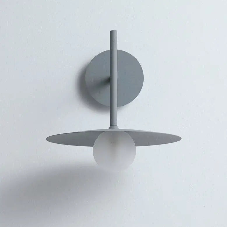 Decorbites modern bedside wall light with minimalist gray metal base and frosted glass globe bedside wall light