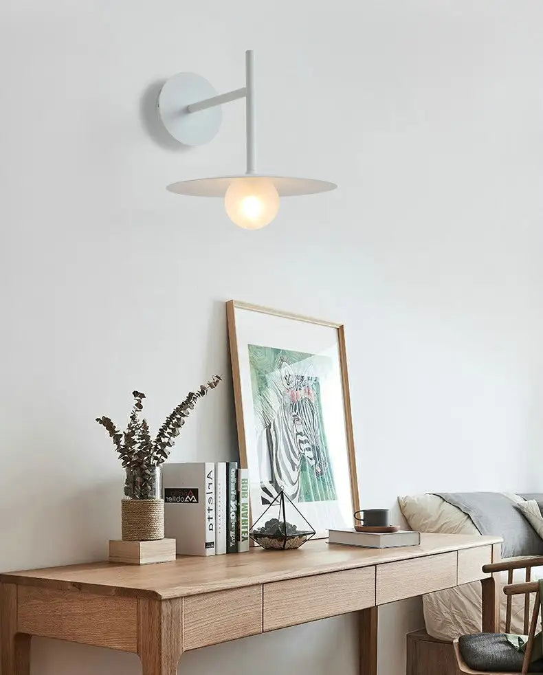 Decorbites™ modern bedside wall light minimalist white wall light with sleek circular shade for bedside wall use