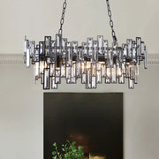 DecorBites™ modern black and gold oval pendant light fixture with crystal accents chains and e26 e27 island lighting functionality