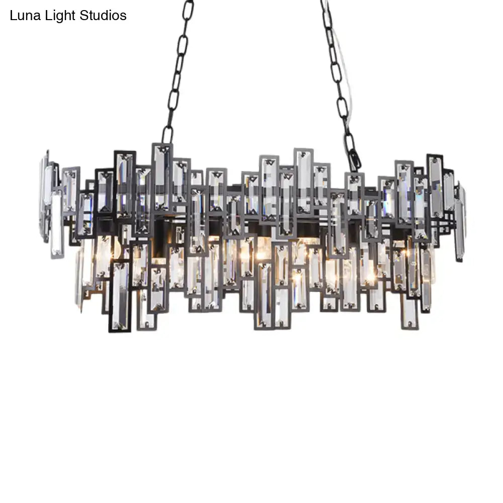 Modern black metal chandelier with clear crystal rectangular prisms in DecorBites™ light fixture for e26 e27 bulbs