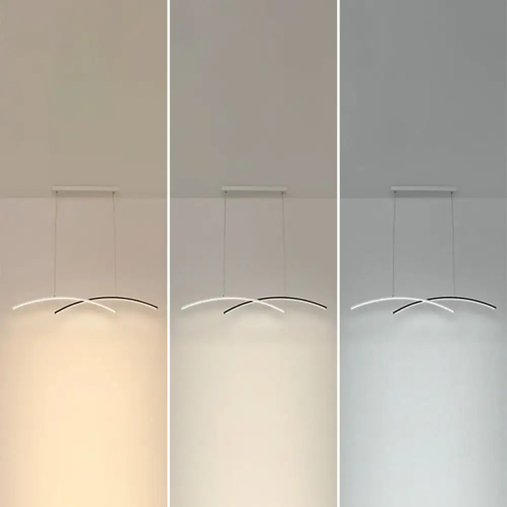 DecorBites modern black and white arc ceiling LED light with two curved sleek strips for living room island lighting