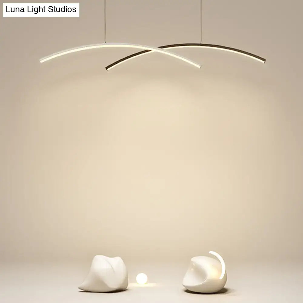 Decorbites modern black and white arc ceiling led island light with two curved intersecting led strips for living room