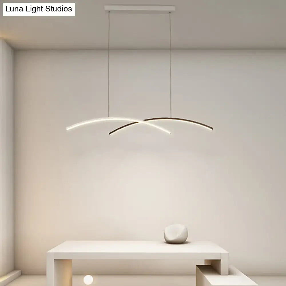 DecorBites™ modern black and white arc ceiling led island light with two curved intersecting white arc strips