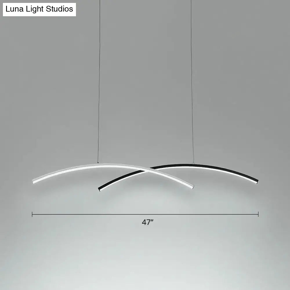 DecorBites™ modern black and white arc ceiling LED island light with intersecting curved bars for living room lighting