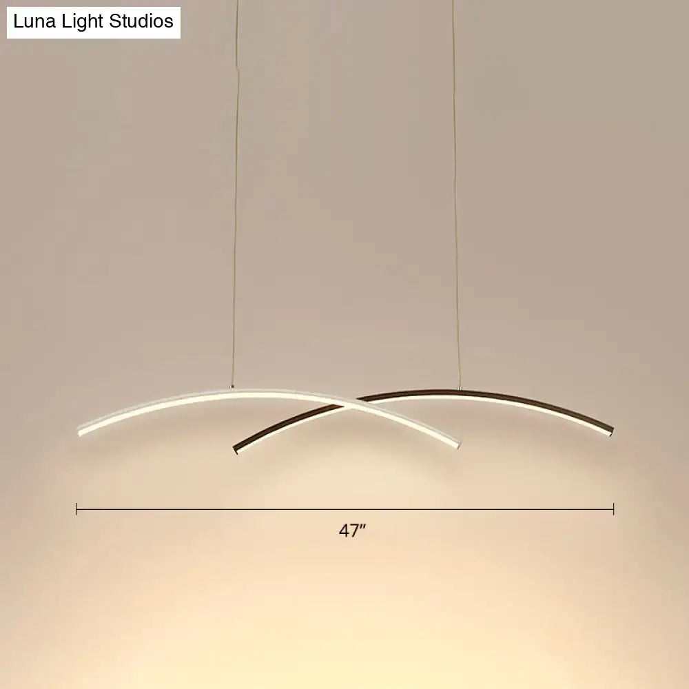 DecorBites™ modern black and white arc ceiling led island light with two curved intersecting strips for living room
