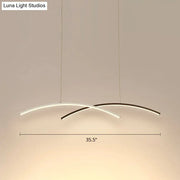 DecorBites modern black and white arc ceiling LED island light with two curved intersecting led strips hanging