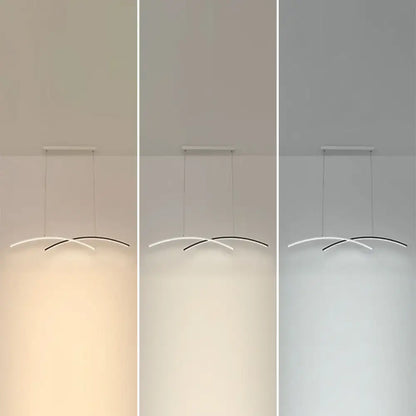 Decorbites modern black and white arc ceiling led island light with sleek curved arms and warm neutral cool lighting options