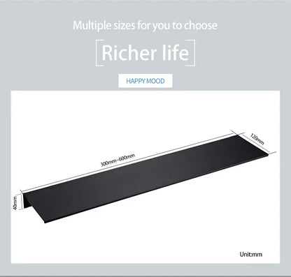 DecorBites™ modern black and white wall-mounted organizer shelf with black aluminum alloy rectangular ramp 300mm to 600mm length