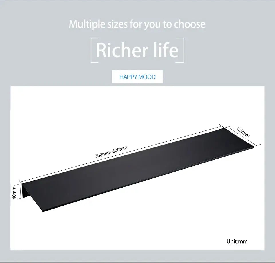 DecorBites™ modern black and white wall-mounted organizer shelf with black aluminum alloy rectangular ramp 300mm to 600mm length