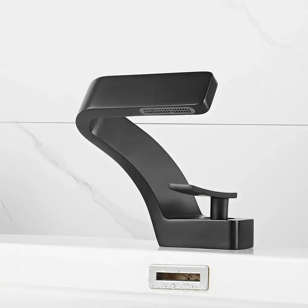 Decorbites modern black bathroom sink faucet with sleek angular design matte black finish and single lever handle