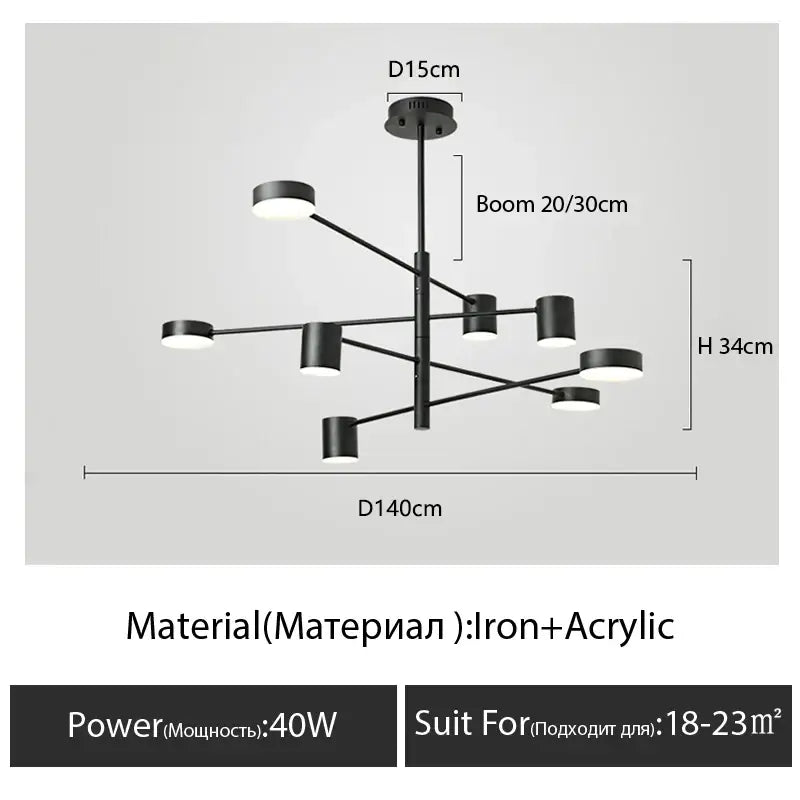 Decorbites™ modern black chandelier with sleek iron and acrylic design featuring asymmetrical simple black nordic style lights