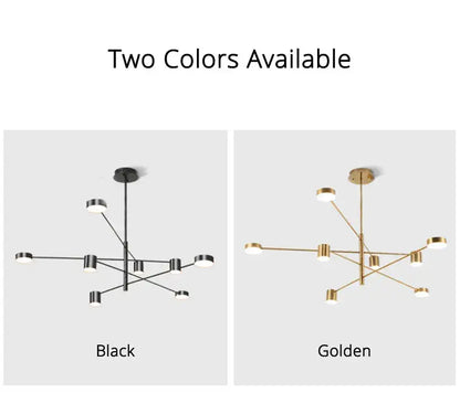 Decorbites™ modern black chandelier with sleek intersecting arms and cylindrical light fixtures for nordic style home lighting