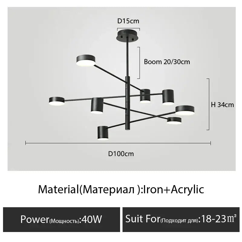 Decorbites™ modern black chandelier with simple black nordic design featuring iron and acrylic circular light fixtures