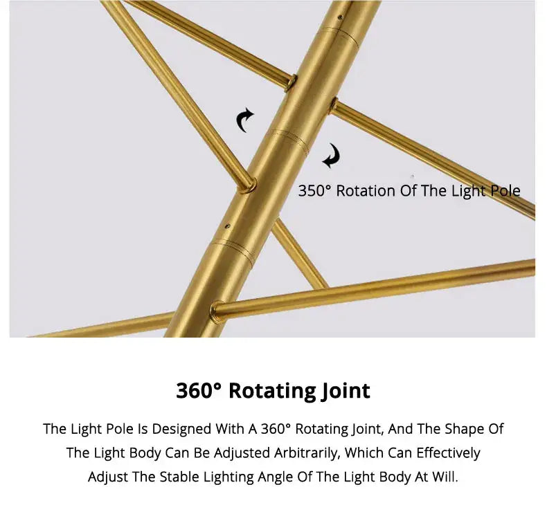 Decorbites™ modern black chandelier features a gold metal light pole with 360 degree rotating joint for nordic style home lighting