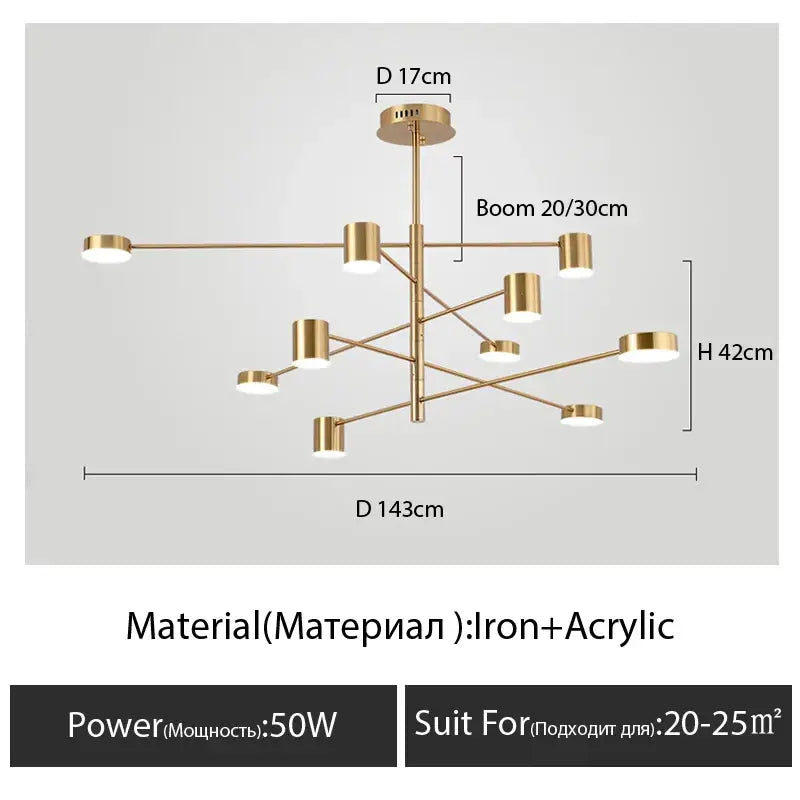DecorBites™ modern black chandelier with gold-toned iron and acrylic arms for simple black nordic style home lighting
