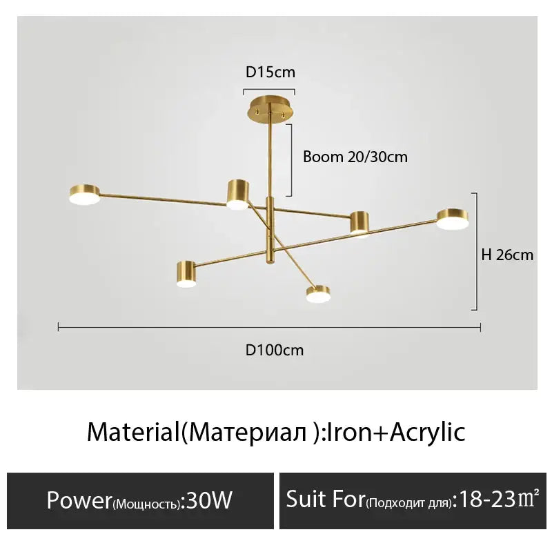Decorbites modern black chandelier with five gold-toned arms and cylindrical acrylic fixtures for nordic style home lighting