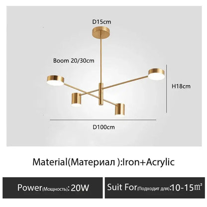 DecorBites™ modern black chandelier with gold-toned iron frame and five circular acrylic lights in nordic style home lighting