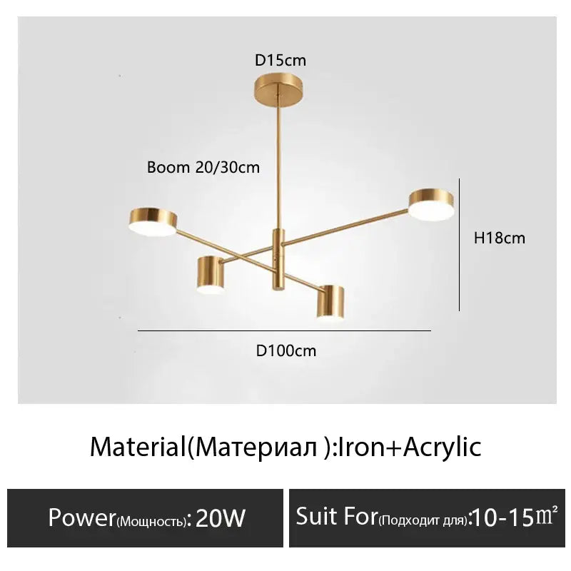 DecorBites™ modern black chandelier with gold-toned iron frame and five circular acrylic lights in nordic style home lighting