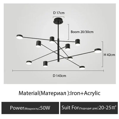 DecorBites™ modern black chandelier with circular acrylic fixtures for simple black nordic style home lighting