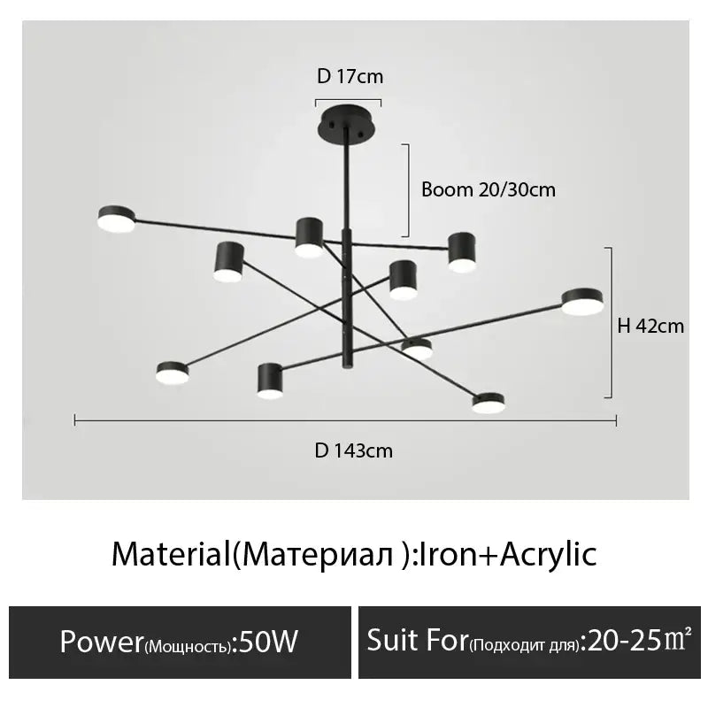 DecorBites™ modern black chandelier with circular acrylic fixtures for simple black nordic style home lighting