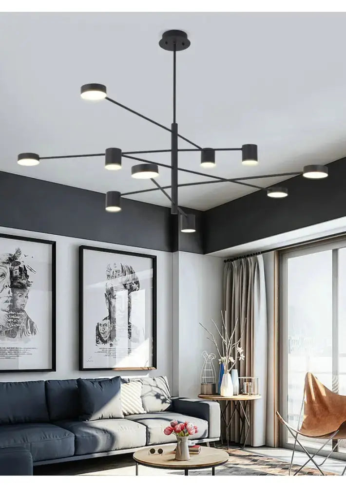 DecorBites™ modern black chandelier with simple black nordic circular LED lights in nordic style home lighting design
