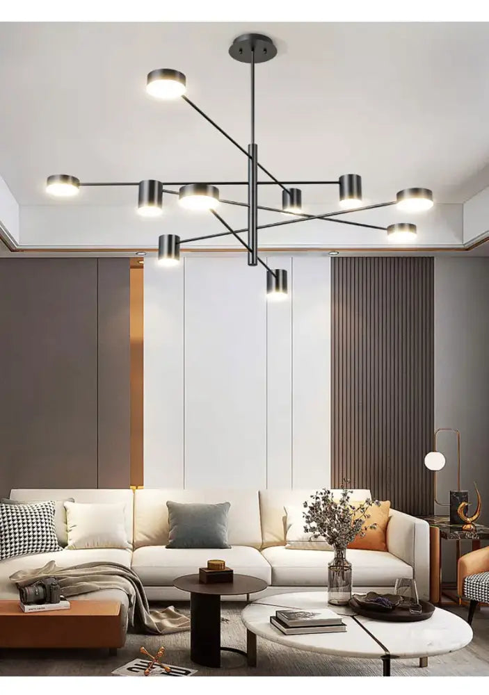 DecorBites™ modern black chandelier with multiple circular light fixtures in simple black nordic style home lighting