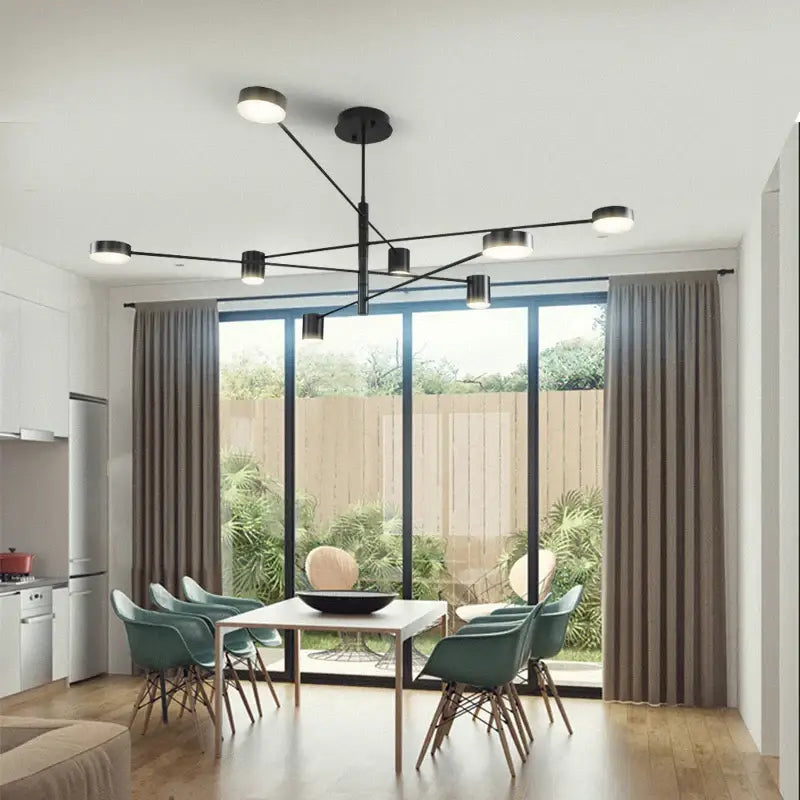 DecorBites modern black chandelier with multiple circular lights in simple black nordic style home lighting design