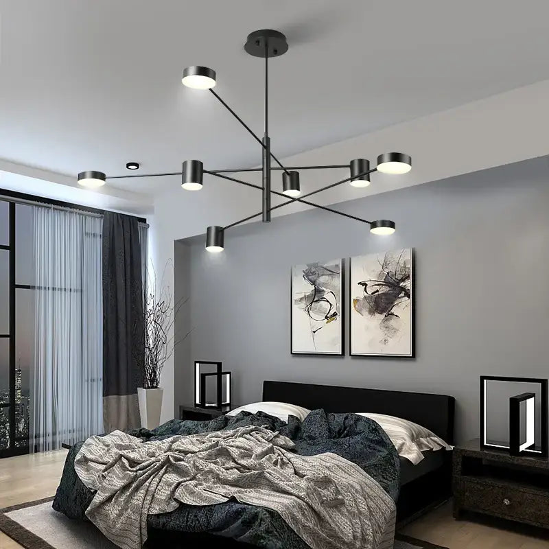 DecorBites™ modern black chandelier with multiple circular lights in simple black nordic style home lighting design