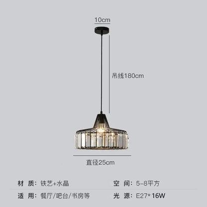 DecorBites™ modern black crystal led pendant lamp with clear crystal glass accents and 25cm diameter nordic led crystal chandelier