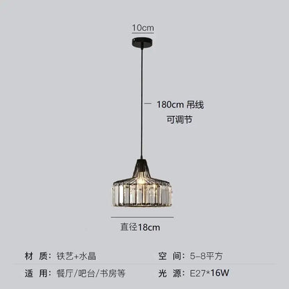 DecorBites™ modern black pendant lamp with crystal glass prisms and adjustable 180cm cord for dining and bar areas