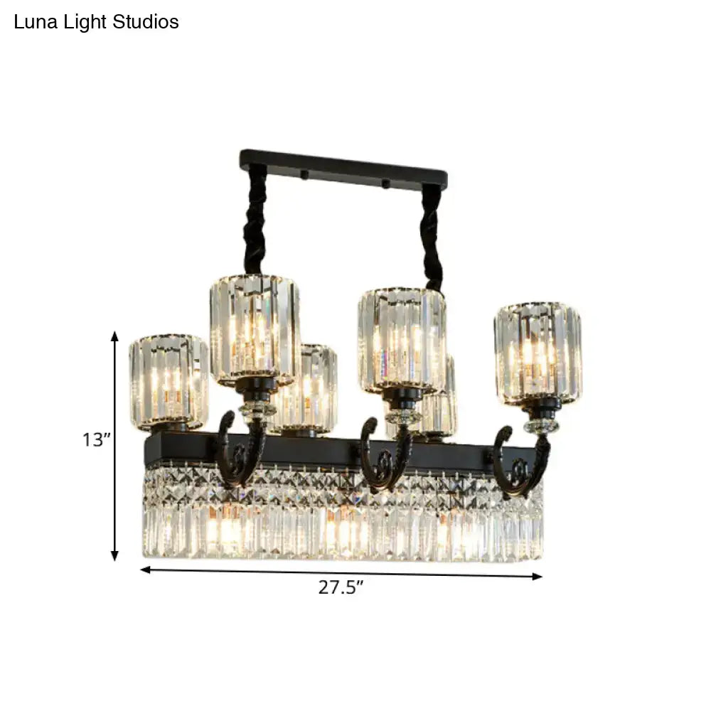 DecorBites modern black crystal prism island pendant lamp with nine heads and decorative diamond-cut lower tier fixture width
