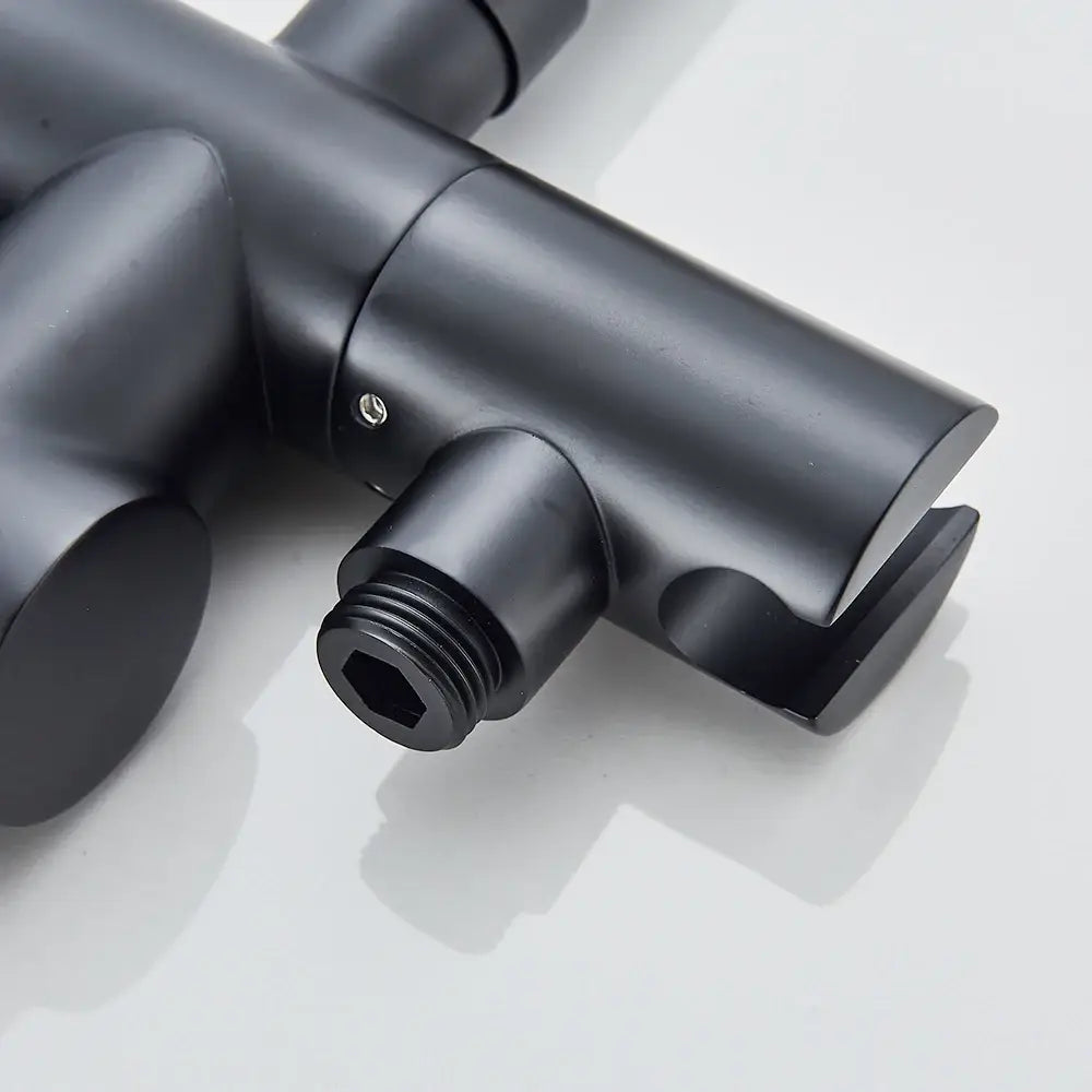 DecorBites™ modern black floor mounted tub faucet with matte finish and hexagonal threading for sleek hand shower use