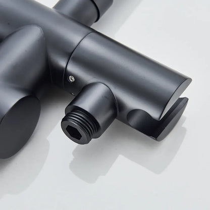 DecorBites™ modern black floor mounted tub faucet with matte finish and hexagonal threading for sleek hand shower use
