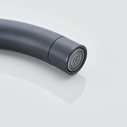 Matte black DecorBites™ modern black floor mounted tub faucet with flexible hand shower and circular spray head design