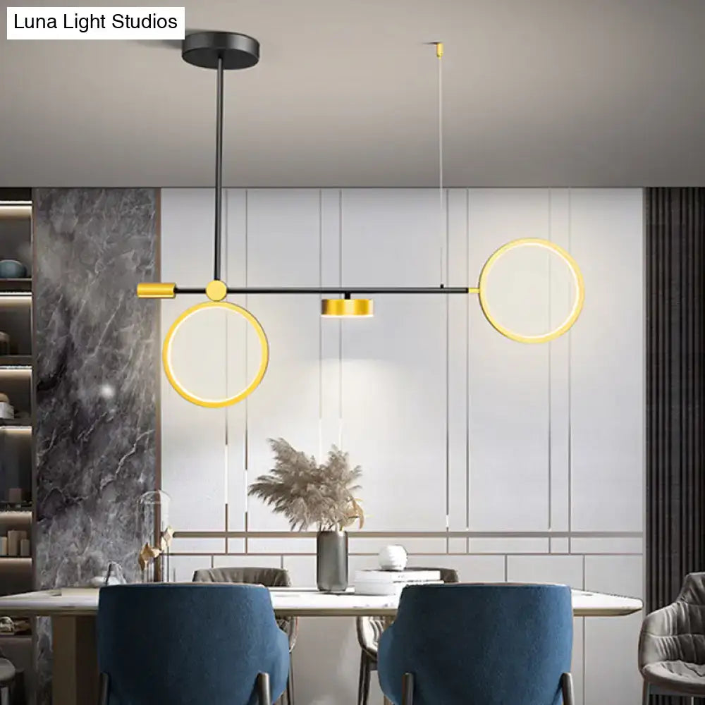 Modern black-gold metal pendant light with warm white illuminated rings for island use 220v-240v 110v-120v