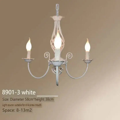 Decorbites modern black iron chandelier with three candle-style bulbs and ornate scrollwork for living room