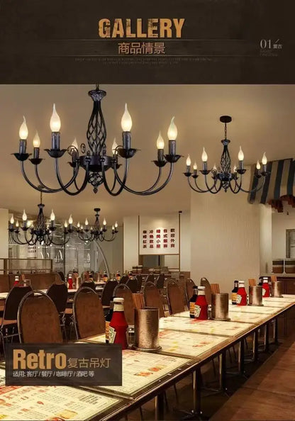 Decorbites™ modern black iron chandelier with multiple candle-style bulbs for living room lighting